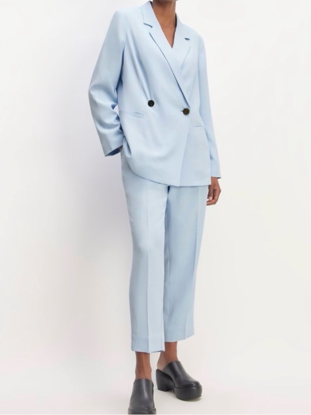 Everlane Light Blue Double-Breasted Tailored Women's Suit w/High Waisted Pant